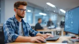 Profesional trabajando con software de gestión empresarial en proceso de cambiar de ERP para mejorar la eficiencia y digitalización con Stratic